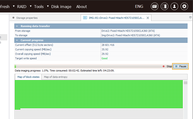 window of disk imaging progress ufs explorer professional recovery program