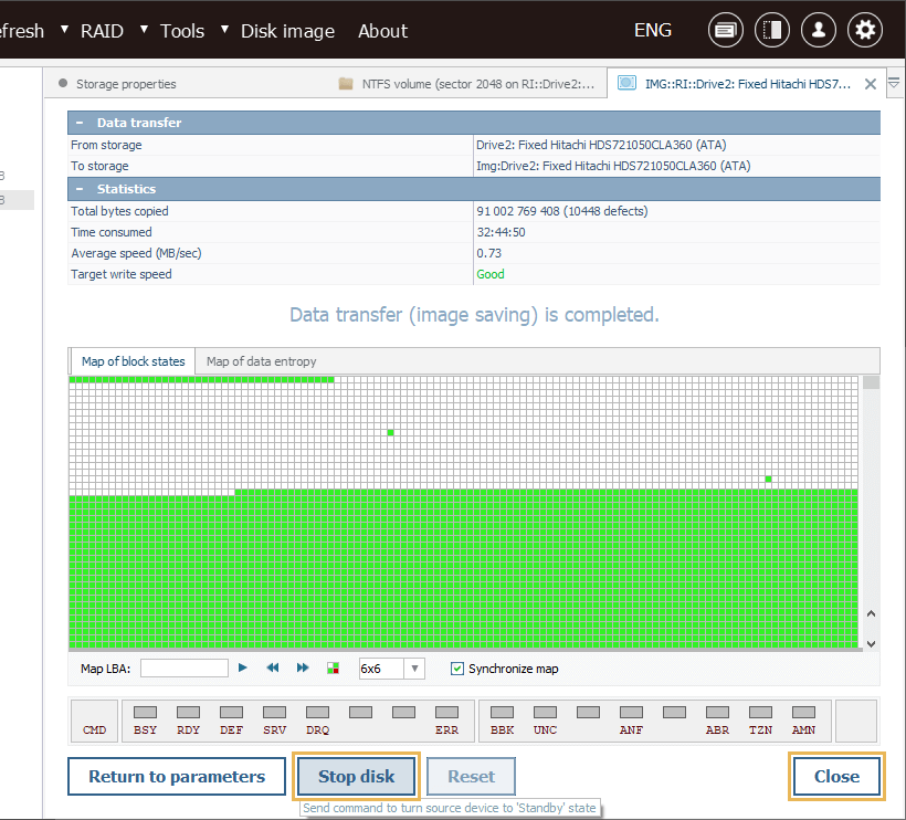 disk imaging window in ufs explorer professional recovery program