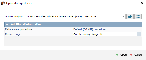 open storage device window in ufs explorer professional recovery program