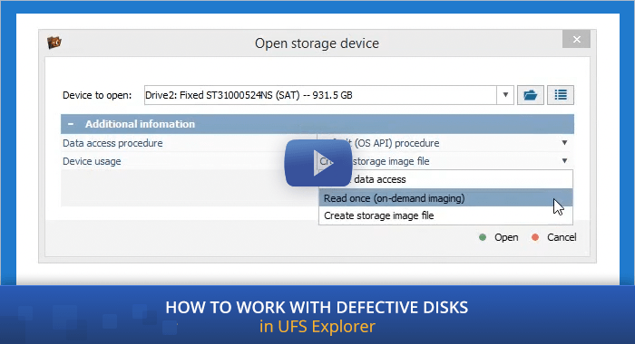 preview image of video tutorial of data recovery from defective drive with ufs explorer program