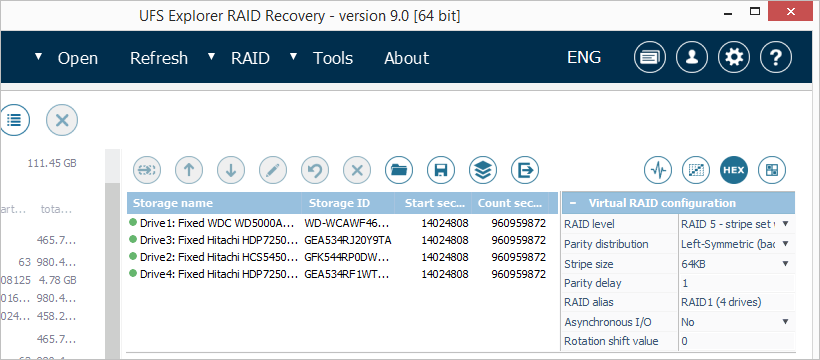 raid builder tool with added terastation nas drives in ufs explorer raid recovery program 