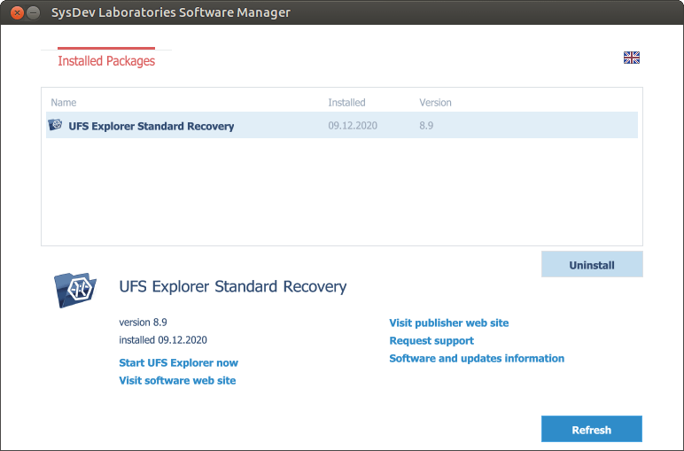 uninstall option in sdl software manager dialog