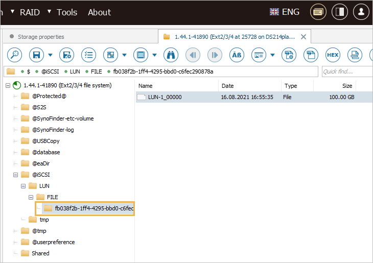 subfolders of lun folder mounted in ufs explorer professional recovery interface