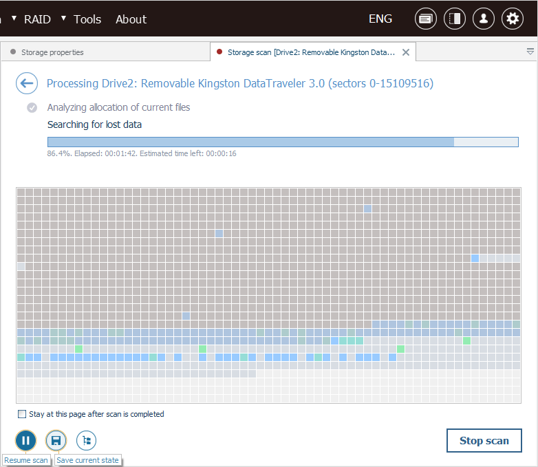 pause and save current state buttons in ufs explorer professional recovery program interface