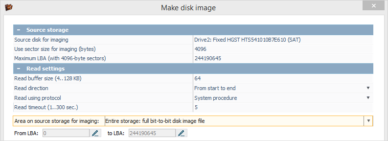 create image of entire storage in ufs explorer