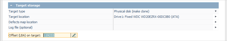 specify offset on target storage in ufs explorer