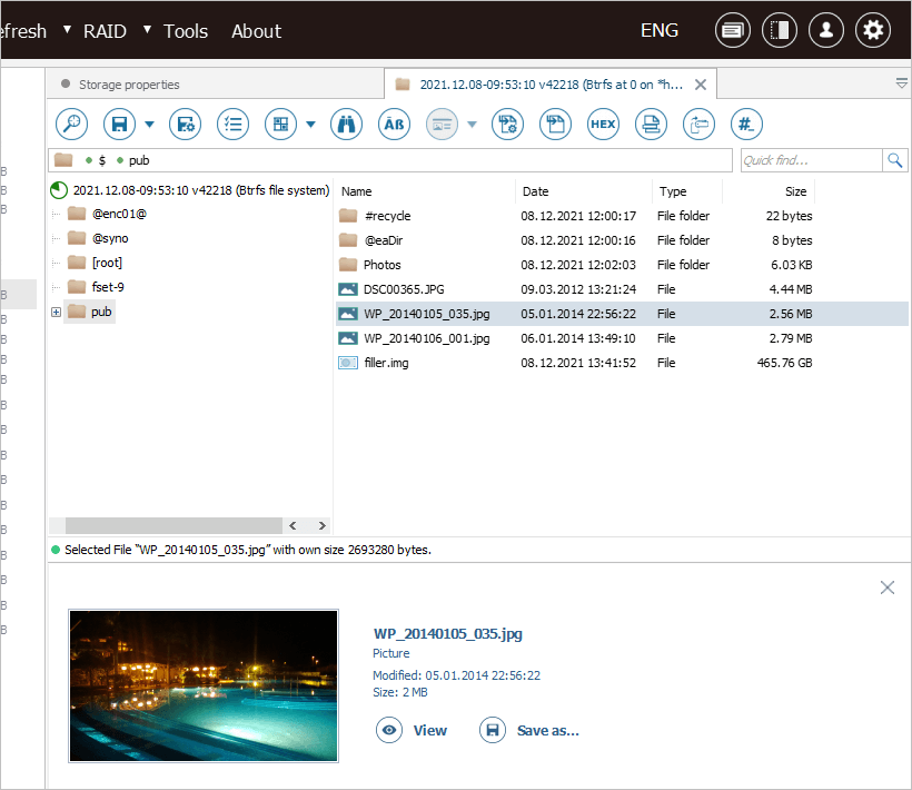 view actual user data of nas with synology ssd cache in ufs explorer