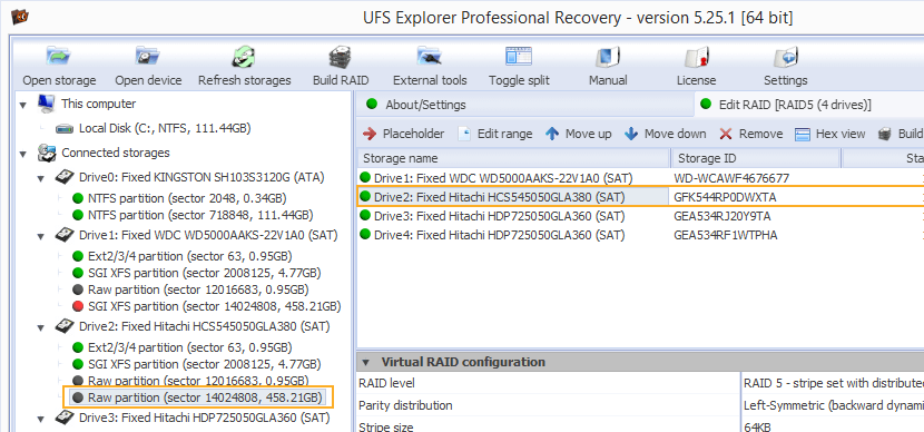 RAID 5 in UFS Explorer Professional Recovery