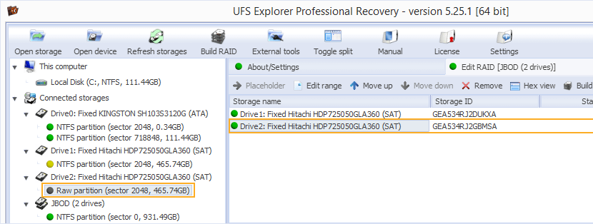 Spanned volume in UFS Explorer Professional Recovery