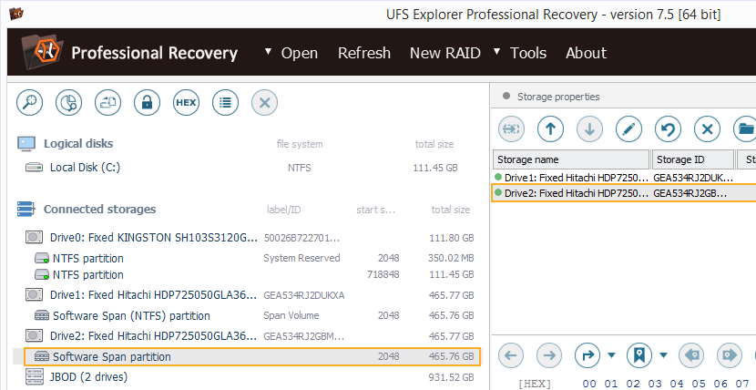 Spanned volume in UFS Explorer Professional Recovery