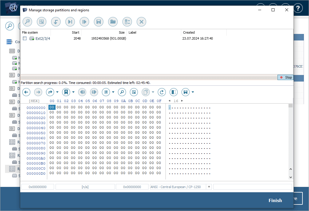 stop searching for partitions in ufs explorer raid recovery program