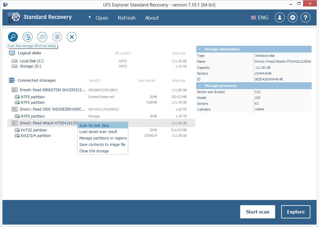 three ways to start drive scanning in ufs explorer standard recovery