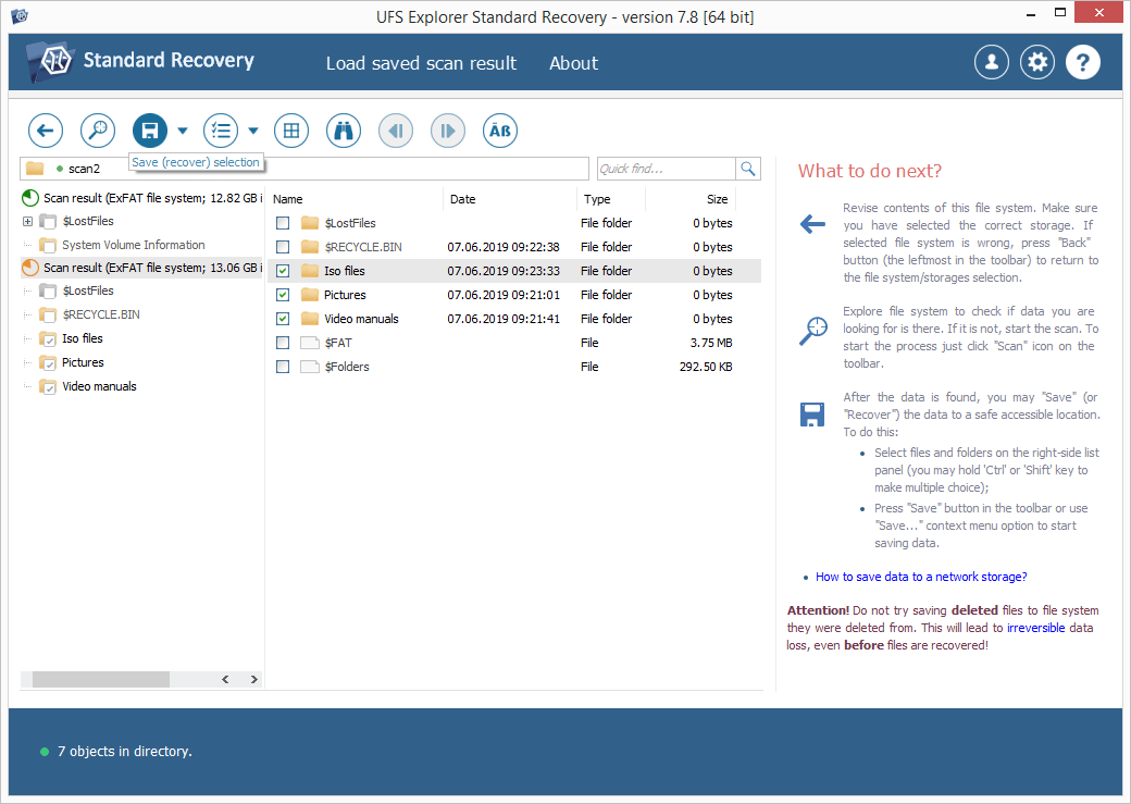 using save selection tool to save several files recovered from external hdd with ufs explorer