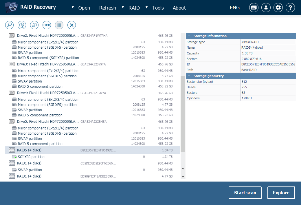 select assembled raid in ufs explorer interface