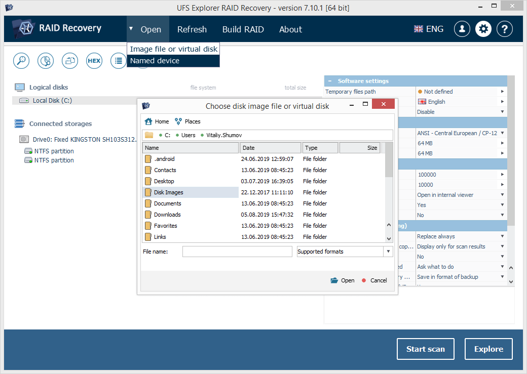 open nas drives images with image file or virtual disk option in ufs explorer