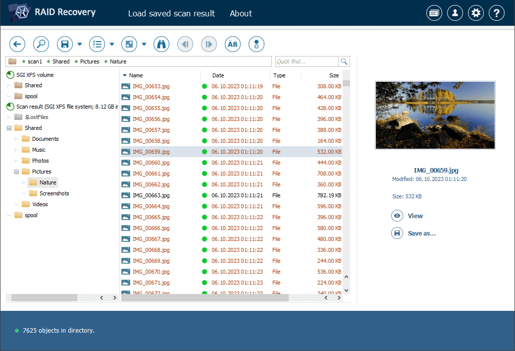 examine results of raid partition scan in ufs explorer