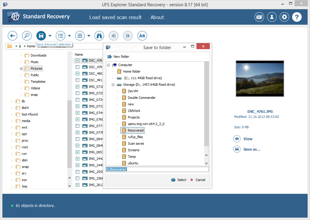 save multiple files with save selection tool in ufs explorer standard recovery