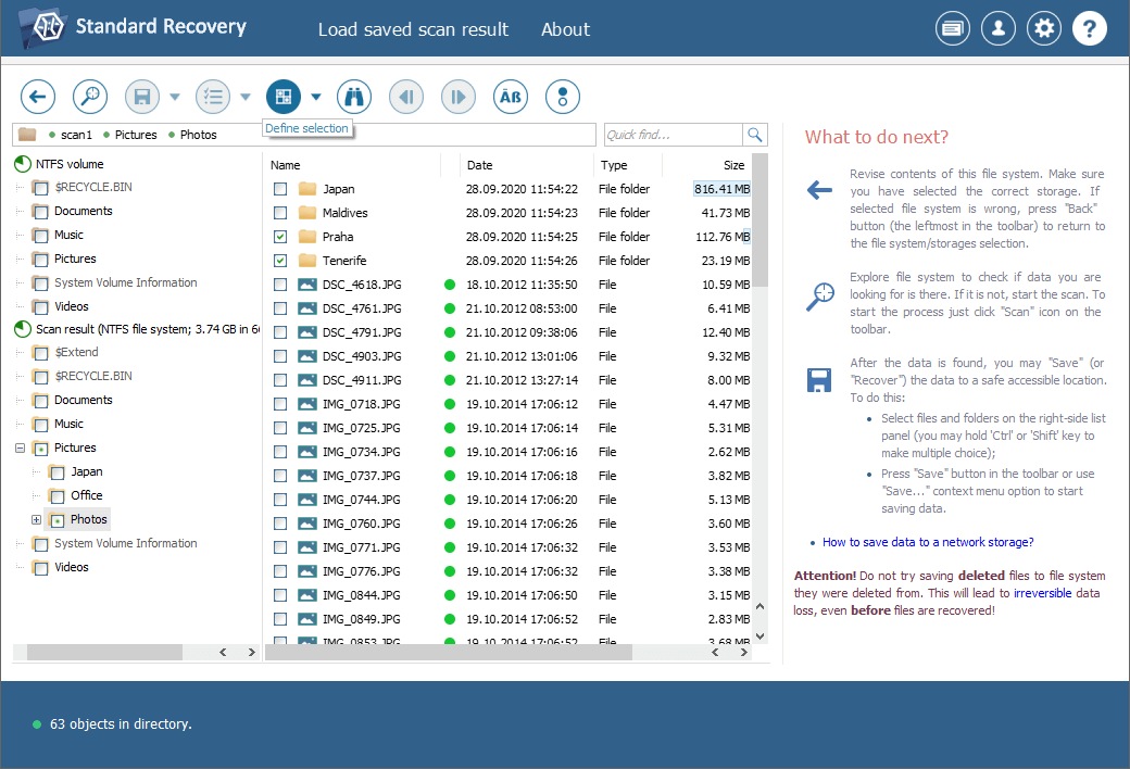 use ufs explorer define selection tool to save several files recovered from partition