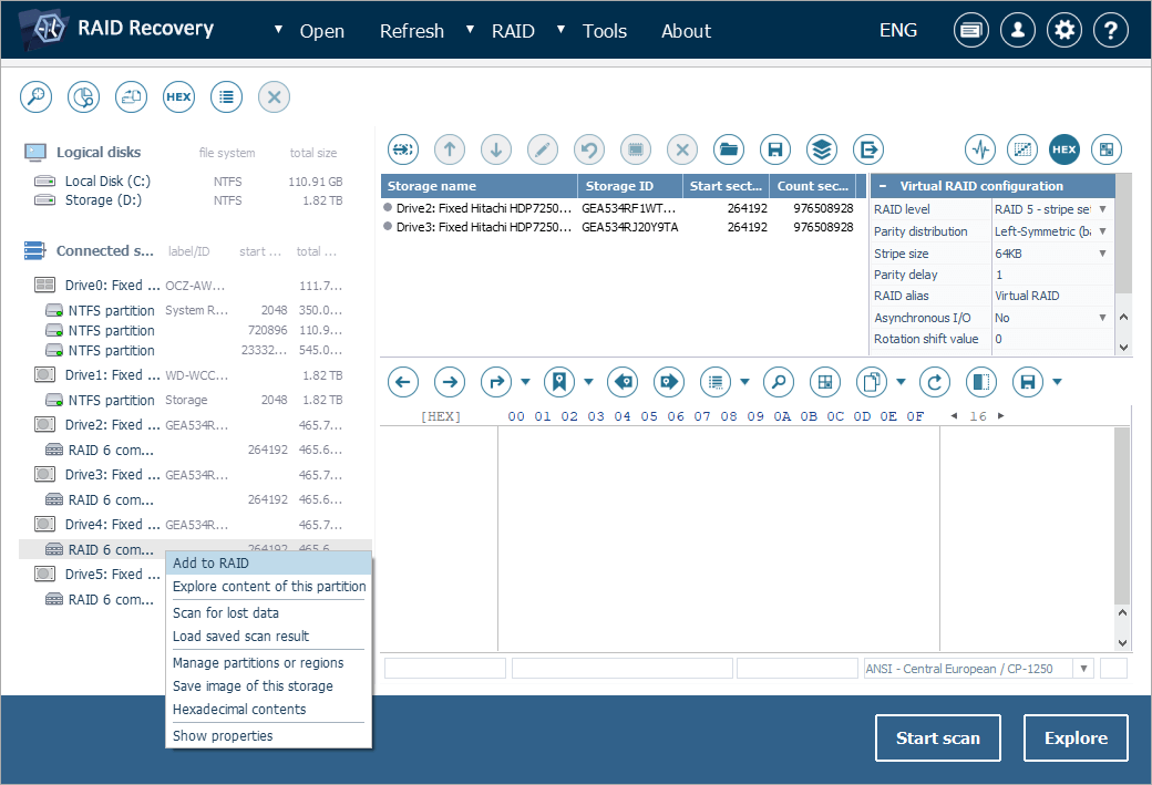 add raid 6 components to raid builder in ufs explorer raid recovery software