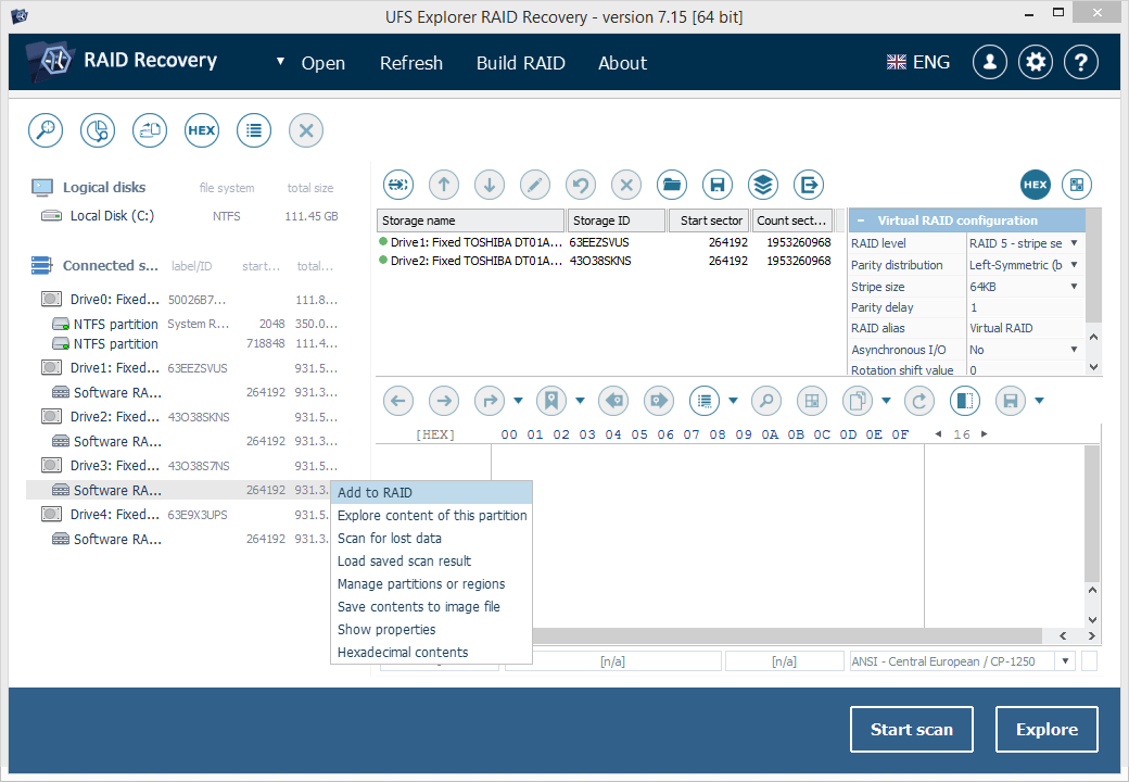 adding mounted storages to raid builder in ufs explorer raid recovery software