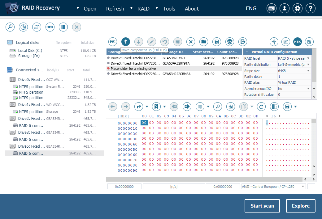 move raid 6 disks in raid builder in ufs explorer raid data recovery software