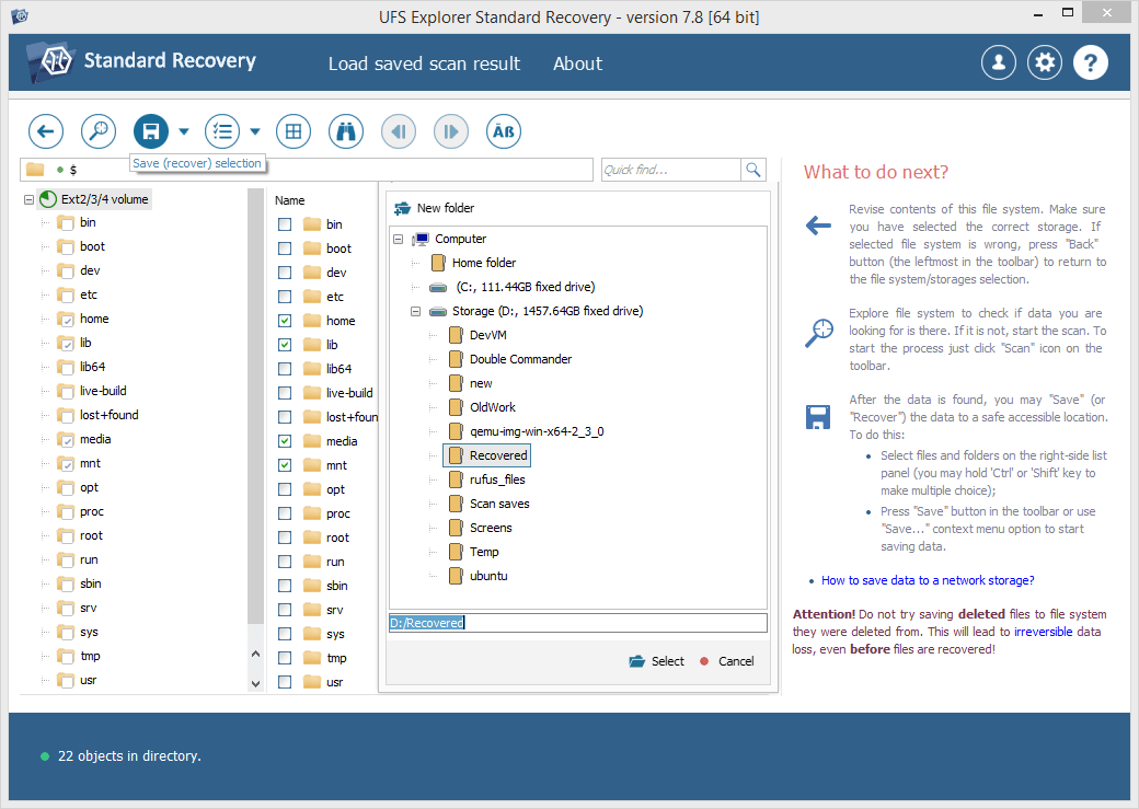 save group of files recovered from virtual storage with ufs explorer save selection tool