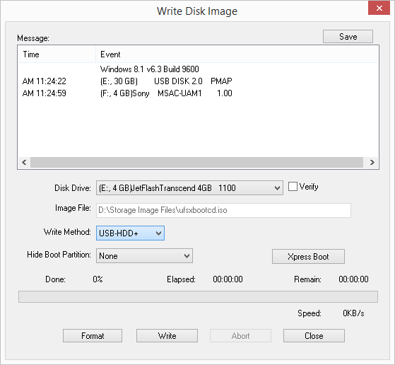 write disk image dialog of ultraiso program