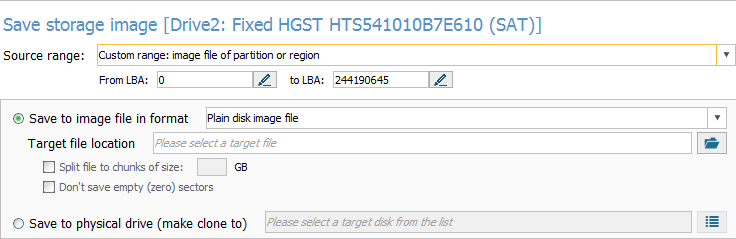 custom range set as source range in disk imaging configuration window in ufs explorer program