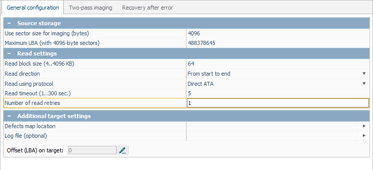 number of read retries parameter in disk imaging configuration window in ufs explorer program