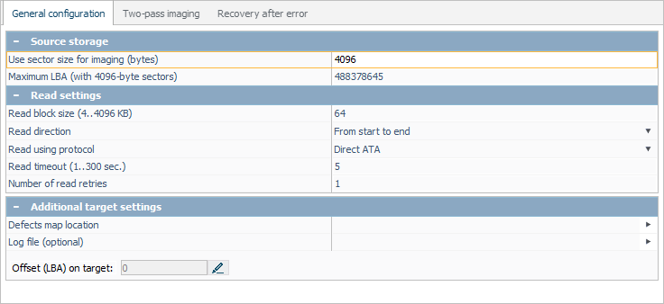 set sector size for imaging in disk imaging configuration window in ufs explorer program