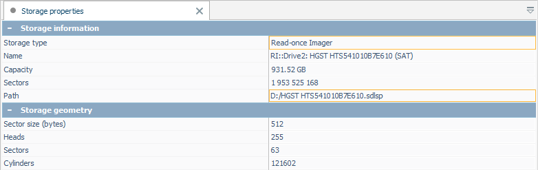 storage properties panel in ufs explorer program