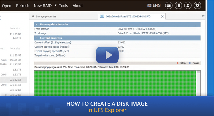 preview image of video tutorial of disk image creation with ufs explorer program