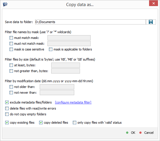 window of advanced data copying in explorer of ufs explorer program