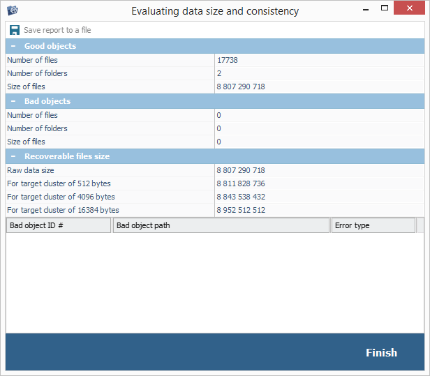 window of evaluating data size and consistency in explorer of ufs explorer program