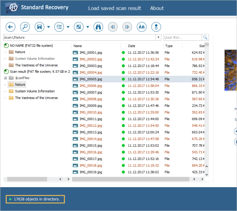 status bar in explorer in ufs explorer standard recovery program