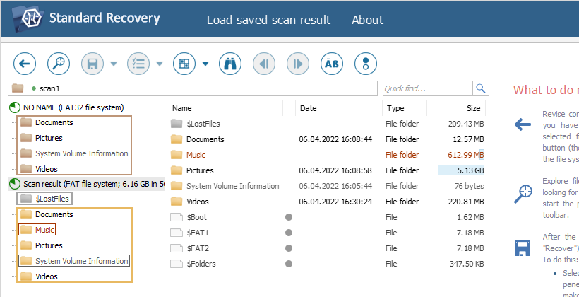 browsing through found data in explorer of ufs explorer program interface