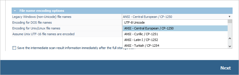 set appropriate file name encoding while selecting file systems to scan in ufs explorer standard recovery