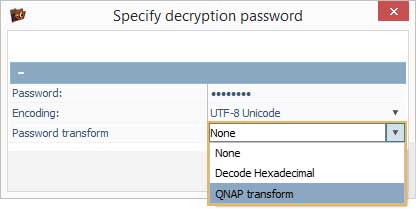 qnap transform option in dropdown list of password transform parameter in ufs explorer