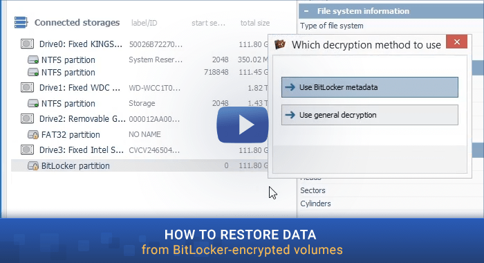 preview image of video tutorial of data recovery from volume encrypted with bitlocker