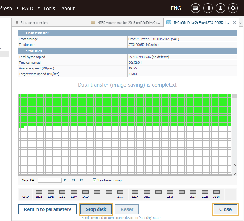 disk imaging window in ufs explorer professional recovery program