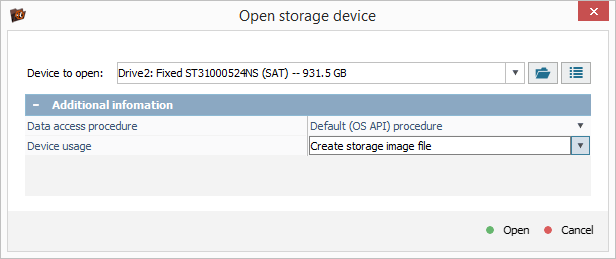 open storage device window in ufs explorer professional recovery program