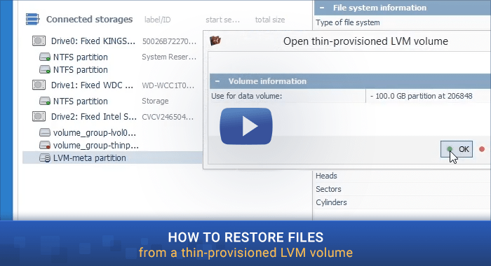 preview image of video tutorial of data recovery from linux lvm volume with thin provisioning