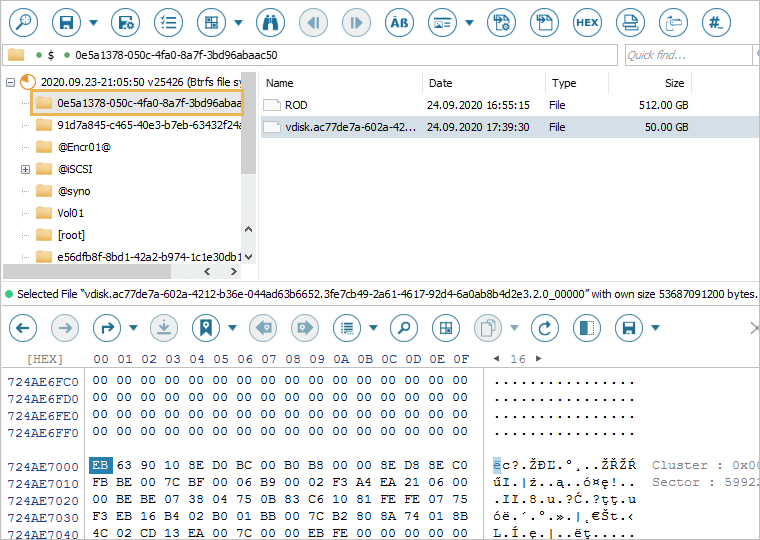 virtual drive of virtual machine on synology nas presented in ufs explorer professional recovery interface