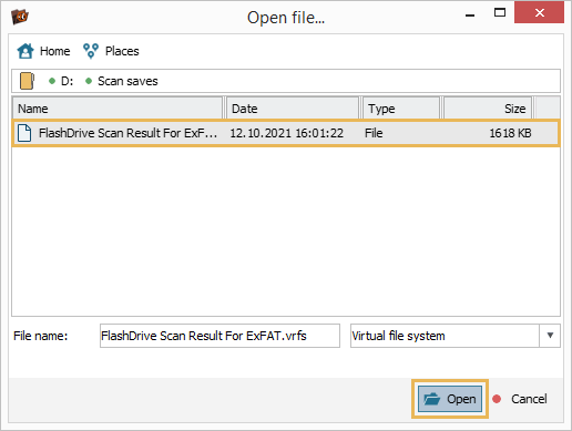 open file dialog in ufs explorer professional recovery program interface