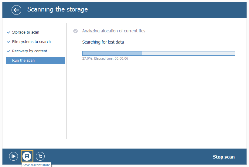 save current state button in ufs explorer program interface