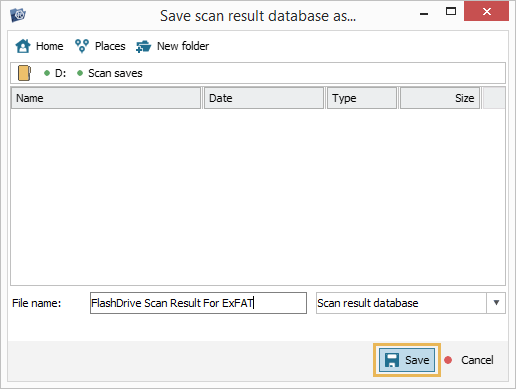 save scan result database dialog in ufs explorer program interface