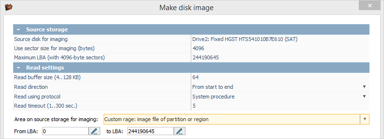 create image of certain partition or region of storage in ufs explorer