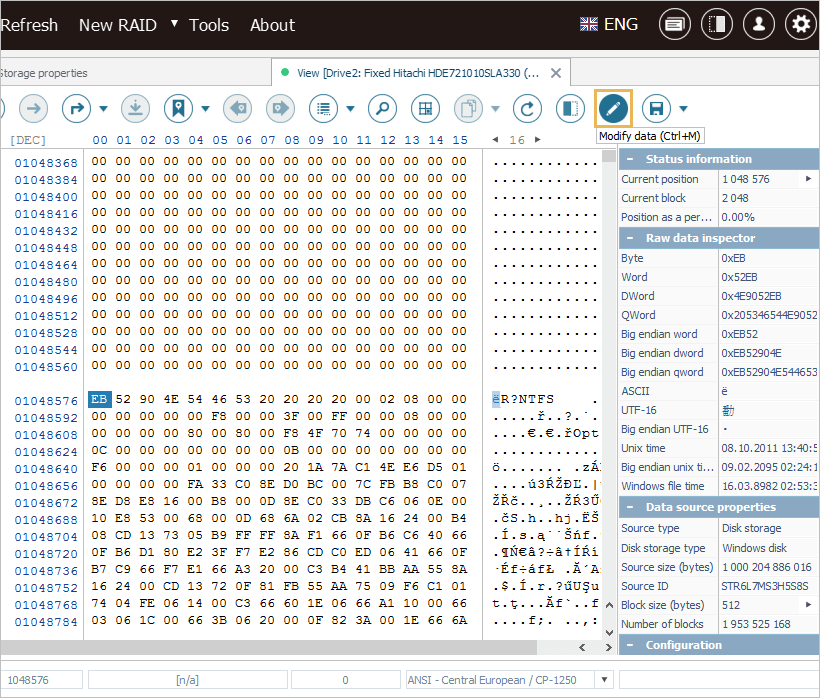 viewing storage content in hexadecimal mode in ufs explorer