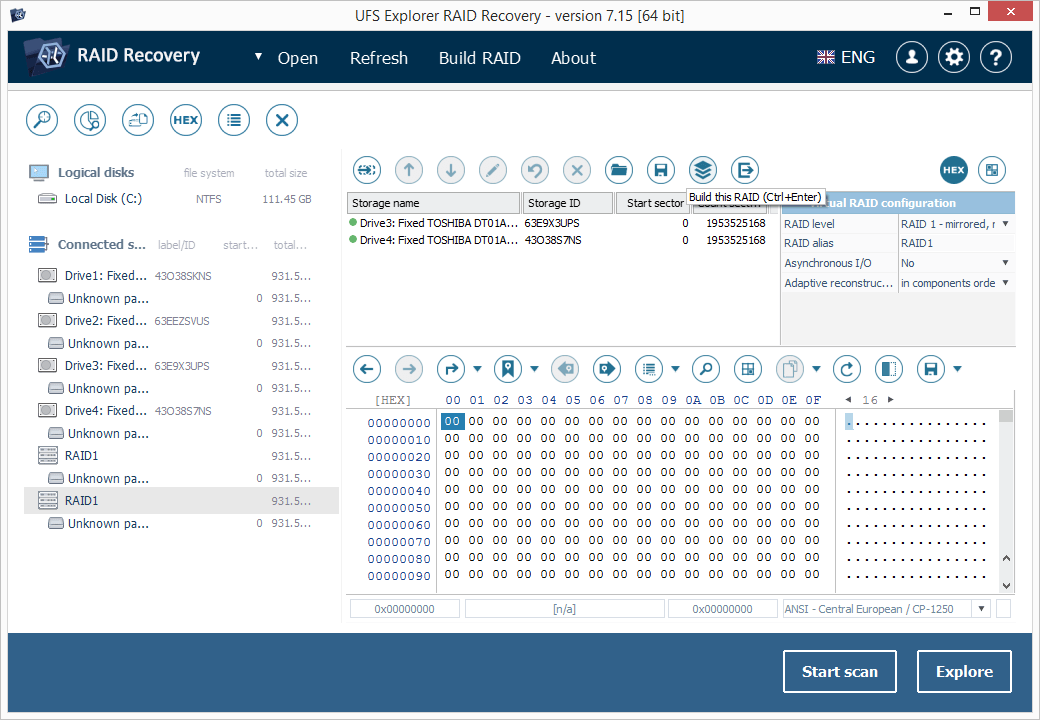 build lowest level raid using raid builder of ufs explorer raid recovery program