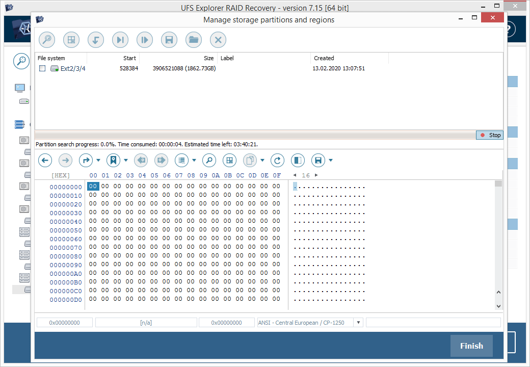 stop searching for partitions in ufs explorer raid recovery program